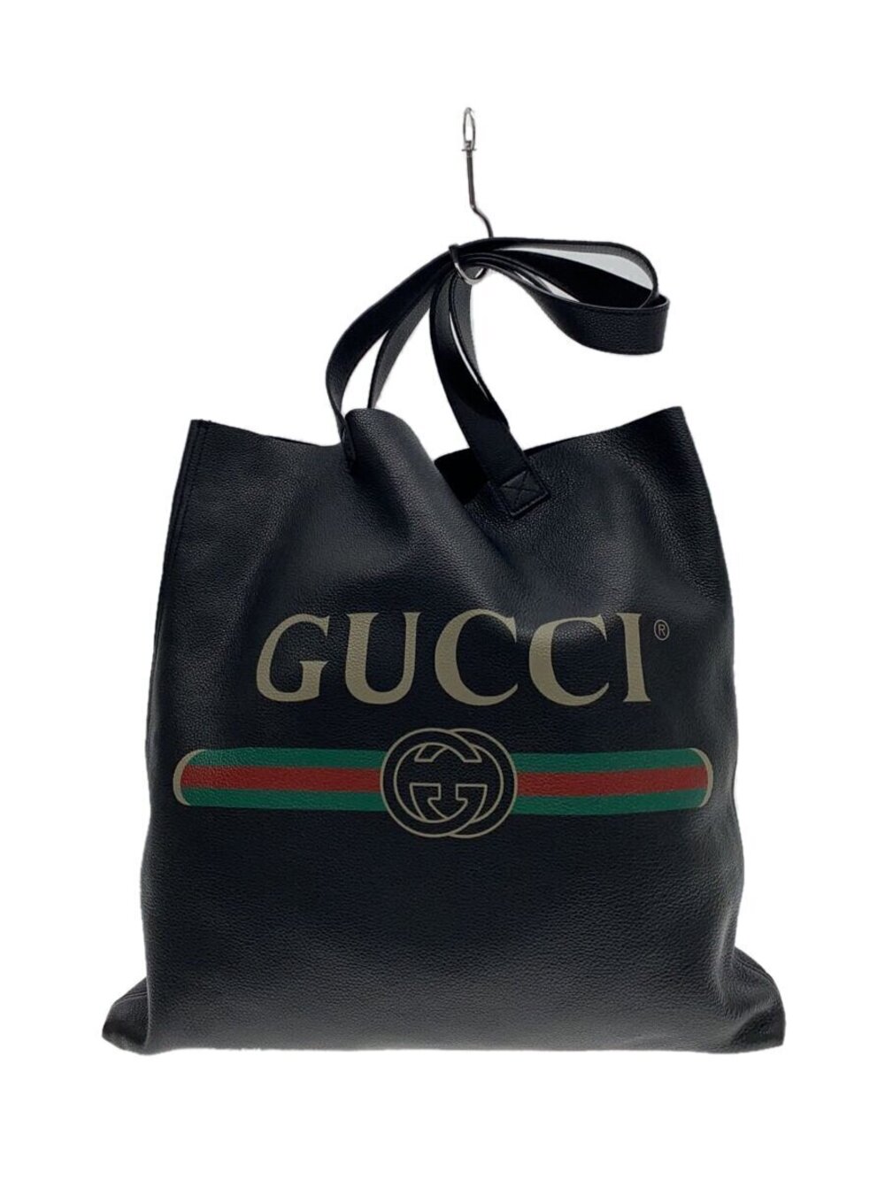 Gucci black leather Logo Tote Bag logo web stripe interlocking G